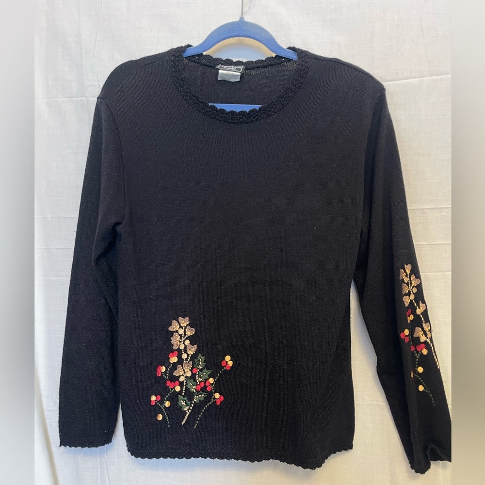 Southern Lady Black Knit Embroidered Sweater